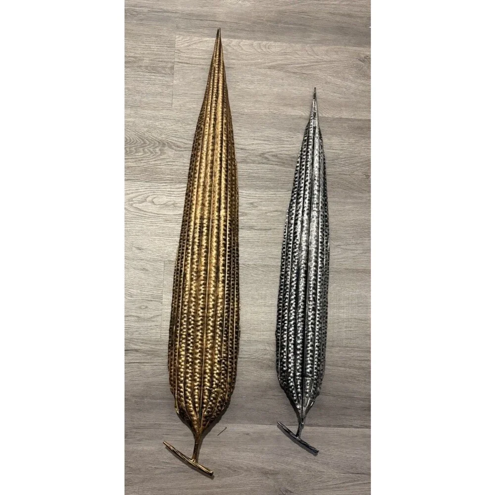 Home Decor 2 Metal Leaf Ornament 40” & 33.5”, Gold And Silver